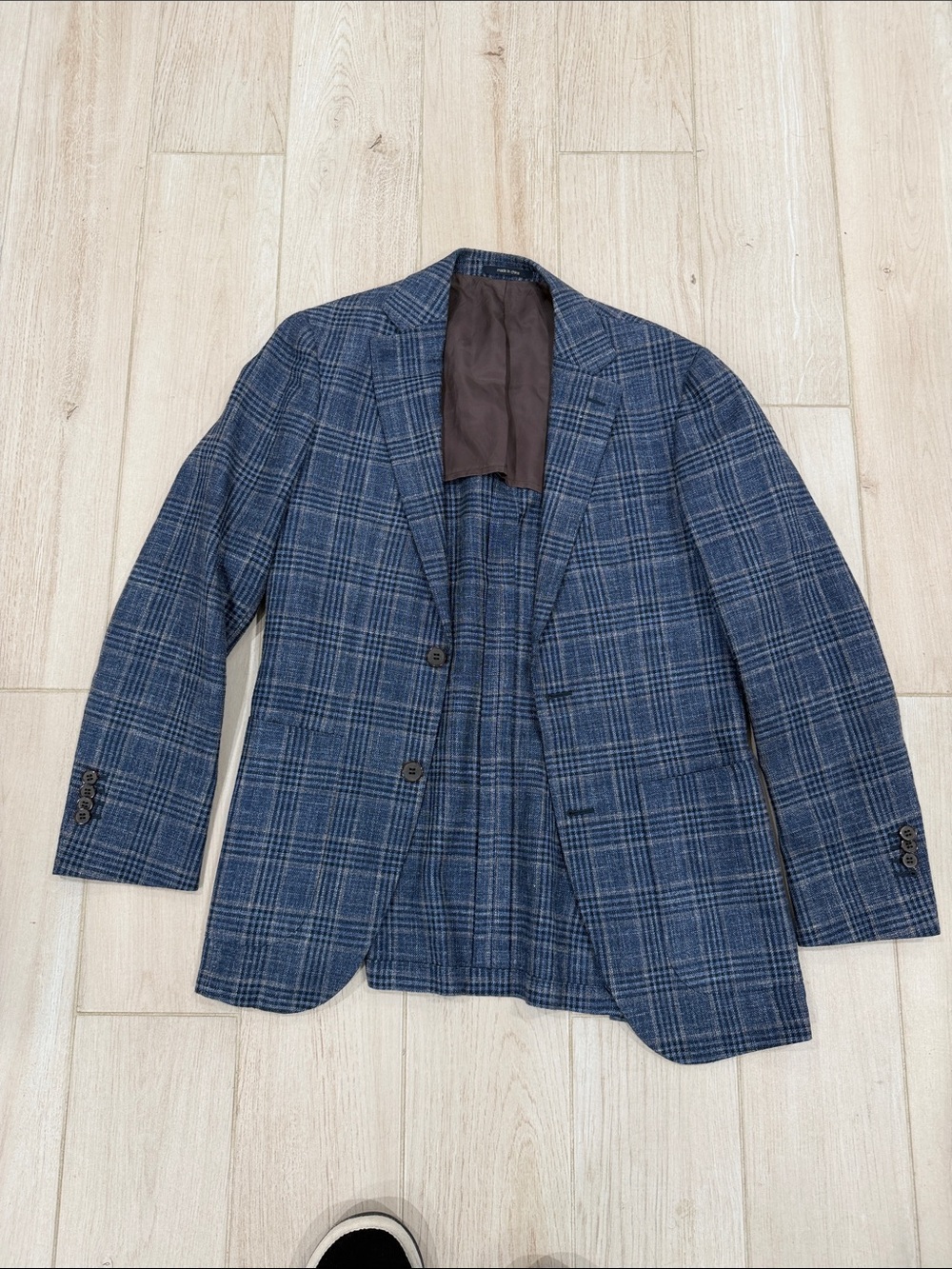 Suitsupply Havana Slim Blazer 44R Wool Silk Linen Blue Glen Plaid